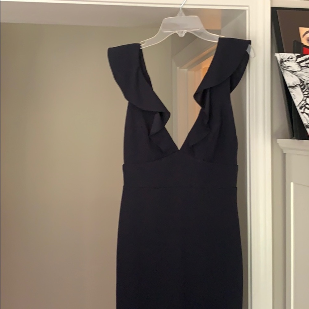 Navy ruffle formal dress